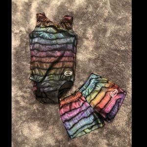 Iridescent, rainbow leotard & matching gym shorts